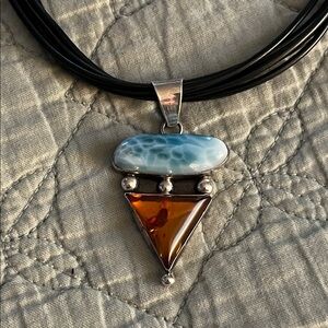 Genuine Larimar Stone + Amber, made by Artist Thomas Francisco